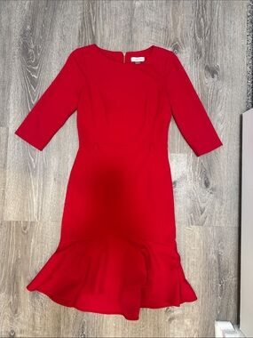 Calvin Klein Red Midi Dress with Flounce Hem